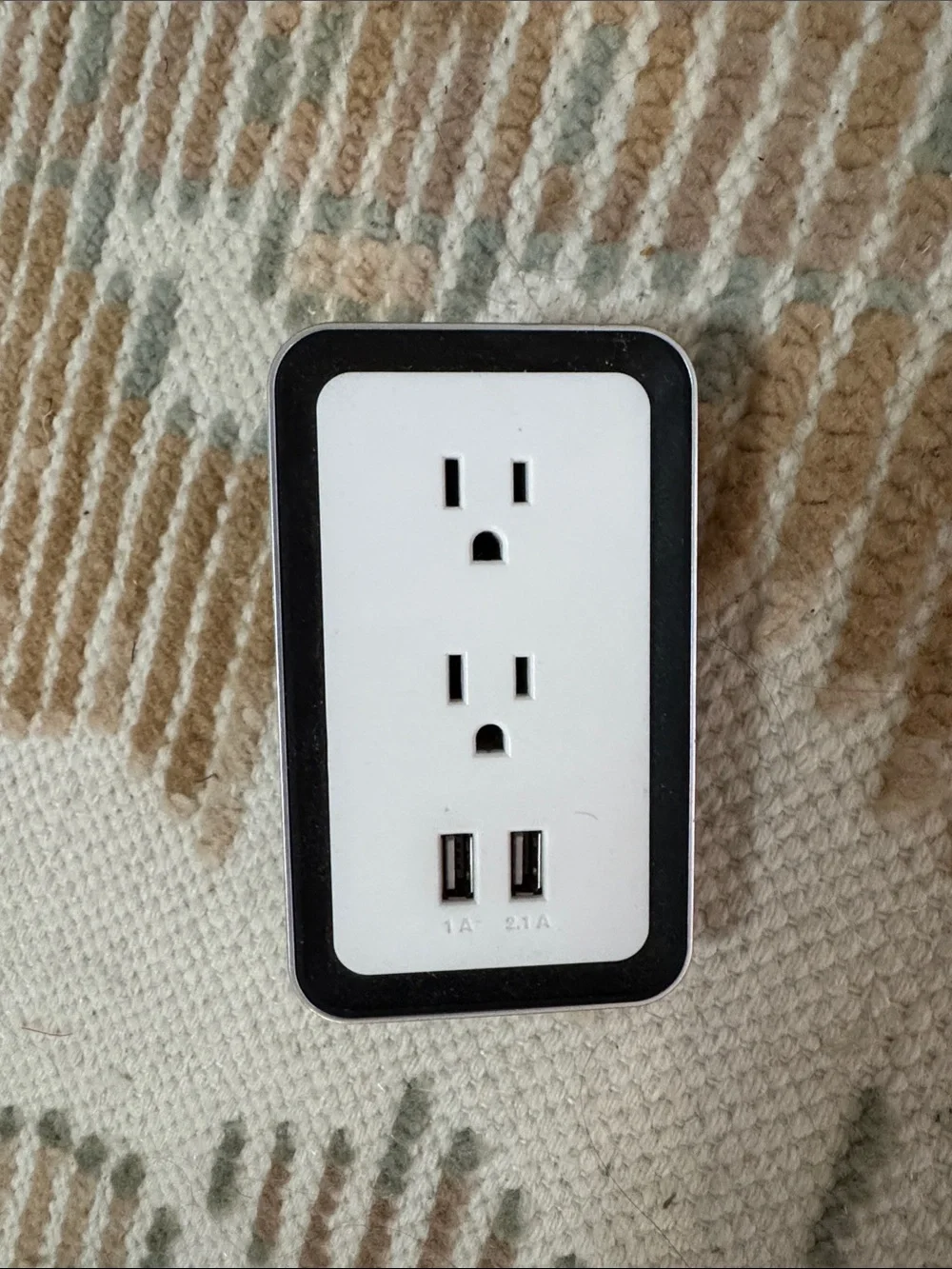 White and Black Dual USB Wall Outlet Adapter - Compact Power Strip